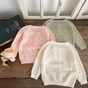 Cardigan tricoté creux pour enfants doux respirant uni bébé fille veste légère mignon