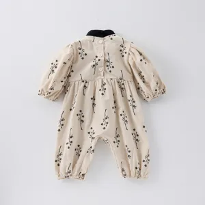 Infant baby floral romper long sleeve infant bodysuit cute newborn baby girl clothes detail view