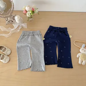Joli pantalon évasé en coton pour bébé fille bambin avec imprimé smiley taille élastique