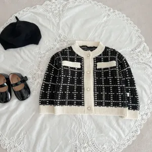 Baby toddler knit cardigan sweater black white tweed style chic infant outerwear set