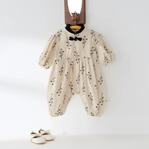 Baby infant floral romper spring newborn cotton jumpsuit cute Chinese style baby clothes detail