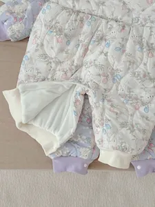 Baby cute rabbit floral padded jumpsuit winter thick warm fleece lined romper infant clothing