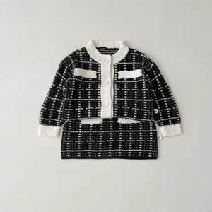 Cute baby toddler black white knit cardigan skirt set toddler girl chic two piece outfit