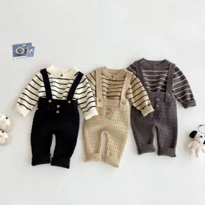 Set tutina maglione lavorato a maglia neonato top a maniche lunghe a righe autunno