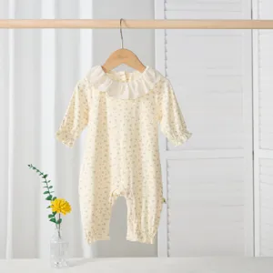 Infant baby girl floral long sleeve romper with ruffled collar cute newborn crawler clothes