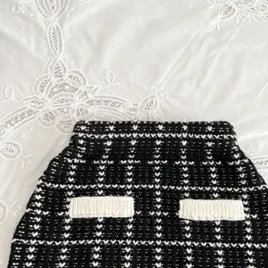 Classic black and white tweed knit toddler baby cardigan top or skirt with contrast pockets.