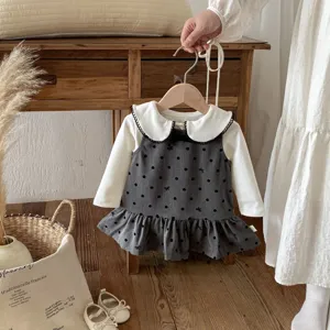 Toddler baby girl long sleeve t-shirt and polka dot ruffle dress set cute autumn clothing