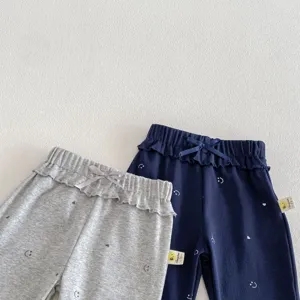 Joli pantalon évasé en coton pour bébé fille, imprimé mignon avec joli nœud papillon.