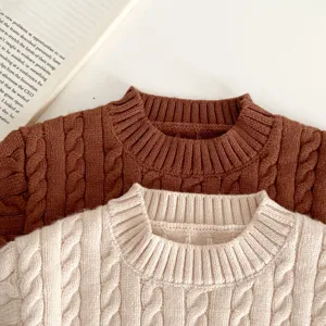 Babies ZopfMuster Pullover Set, kuscheliger Langarm Rundhals Pulli in Unifarben für Kinder.
