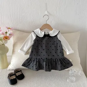 Baby girl polka dot dress set long sleeve tee bow ruffle cute autumn toddler outfit