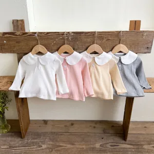 Cute baby toddler ribbed long sleeve top sweet doll collar t-shirt infant autumn clothes