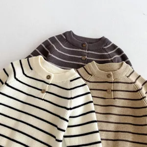 Cardigan lavorato a maglia a righe neonato maglione girocollo autunno top vestiti essenziali