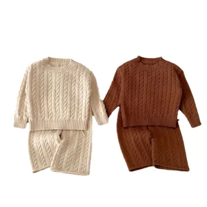 Kleinkind Baby Mädchen Zopfmuster Pullover Set Einfarbige Langarm Oberteile Hosen Herbst