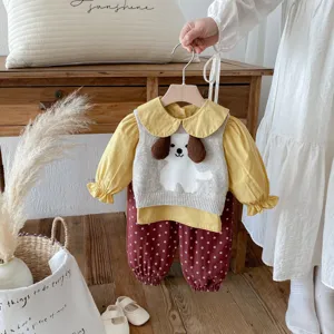 Toddler baby girls long sleeve shirt knitted vest floral pants autumn set cute toddler clothing