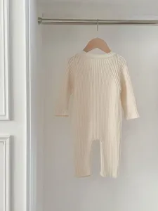 Baby Strick Overall langarm Neugeborene Einteiler gerippt Kleidung Fruehling beige Bekleidung