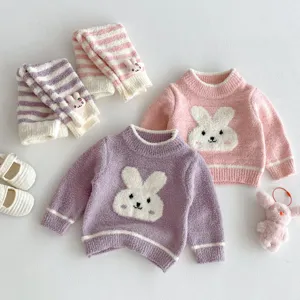 Cute baby fuzzy sweater set with bunny design, warm winter toddler clothes and accessories.