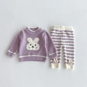 Baby winter plush sweater pants set cute rabbit toddler loungewear warm two-piece outfit