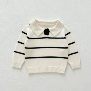 Infant baby knit sweater lapel striped toddler top casual autumn winter pullover clothing