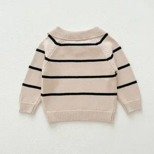 Baby striped knit sweater, infant lapel pullover top, cute toddler autumn winter top.