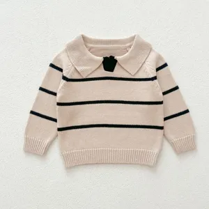 Baby knit sweater autumn new lapel striped pullover toddler boys girls winter top clothing