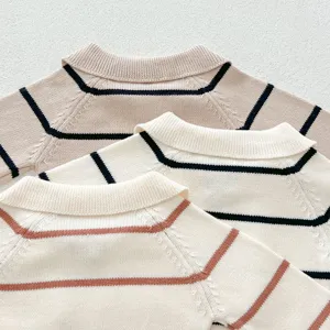 Cute infant baby striped knit sweater lapel pullover toddler autumn winter warm top