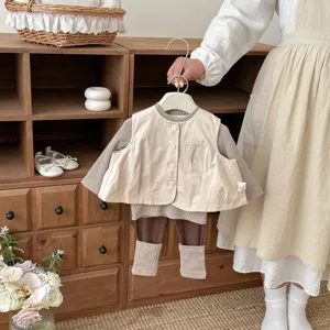 Ensemble de Vêtements de Printemps pour Bébé Fille Gilet en Coton T-Shirt à Manches Longues Leggings Tenue Casual Vêtements Enfants