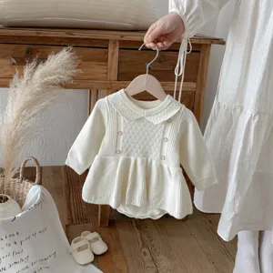 Cute baby girl knit romper dress autumn long sleeve ruffle baby bodysuit clothing