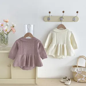 Baby girl knit romper long sleeve ruffle bodysuit infant toddler cute autumn outfit
