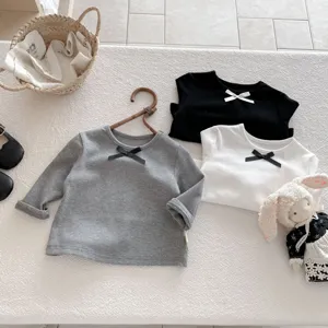 Cute toddler girls long sleeve t-shirt set with bowknot crew neck casual daily autumn tops