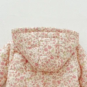 Niño invierno chaqueta acolchada estampado floral conejo con capucha abrigo cálido