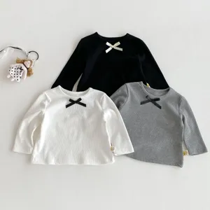 Kids long sleeve t-shirt cute bow round neck casual basic top for toddler girls autumn