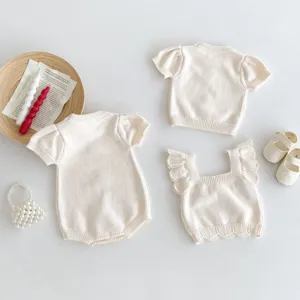 Baby knit romper short sleeve top set infant cute sweet cotton knitted clothing outfit