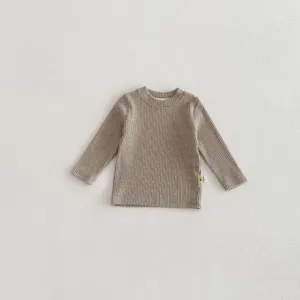 T-shirt manches longues côtelé pour bébé, haut décontracté uni col rond au quotidien
