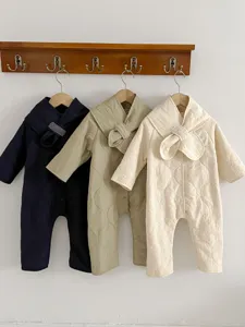 Infant baby winter thick warm quilted romper jumpsuit with cute shawl collar, cozy outerwear.