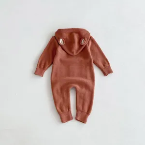 Autumn baby knit hooded romper cute cotton long sleeve jumpsuit for newborn baby boys and girls