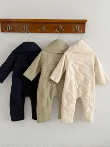 Infant winter quilted fleece-lined warm one-piece romper jumpsuit for baby boys and girls.