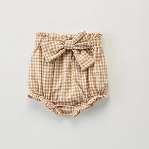 Short bloomer à carreaux pour bébé fille avec joli nœud, vêtement mignon pour petit enfant.