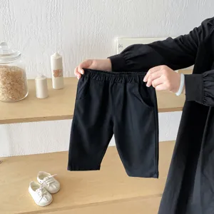Mädchen lose Baumwolle Freizeithose Herbst neue Kinder lange Hose bequem einfarbig schwarz