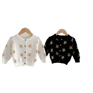 Infant baby girl knit cardigan sweater long sleeve cotton star pattern outerwear top main view
