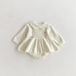 Baby girls cute knit romper dress long sleeve ruffle infant bodysuit toddler winter clothes