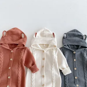 Baby knit hooded romper autumn cute bear ear newborn jumpsuit long sleeve infant sweater