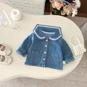 Baby denim jacket toddler cute sailor collar soft outerwear autumn children clothes