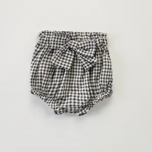 Adorable short bouffant à carreaux pour bébé fille avec joli nœud été vêtement enfant