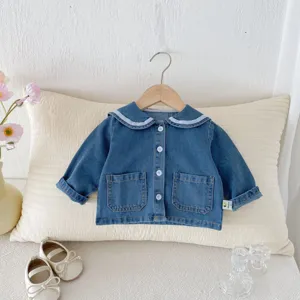 Cute baby girl denim jacket soft cotton sailor collar long sleeve autumn infant top
