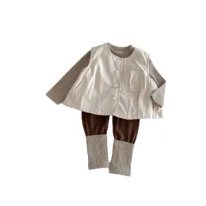 Ensemble trois pièces de printemps pour tout-petit gilet chemise leggings bébé fille