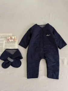 Winter baby quilted fleece-lined warm jumpsuit and scarf set for infants boys and girls