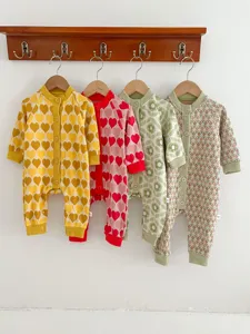 Baby knit romper autumn newborn infant cute long sleeve cardigan sweater clothing.