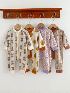 Baby knitted rompers autumn long sleeve jumpsuits infant cute bear floral crawler clothing