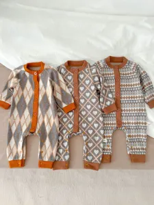 Cute baby knit romper autumn long sleeve infant jumpsuit newborn warm clothing set.