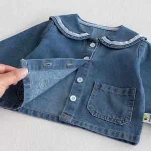Baby denim jacket toddler soft jeans sailor collar coat infant cute outerwear with buttons